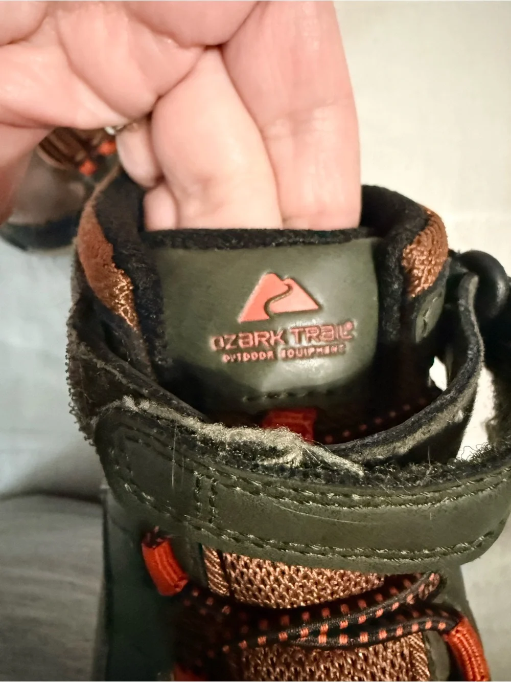 Ozark Trail Kids Brown and Olive Green Boots with Orange Accents